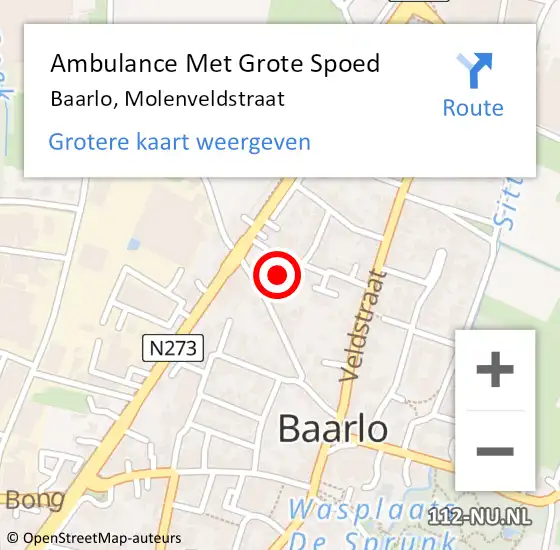 Locatie op kaart van de 112 melding: Ambulance Met Grote Spoed Naar Baarlo, Molenveldstraat op 1 maart 2014 22:10