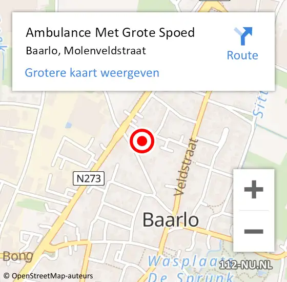 Locatie op kaart van de 112 melding: Ambulance Met Grote Spoed Naar Baarlo, Molenveldstraat op 1 maart 2014 22:14
