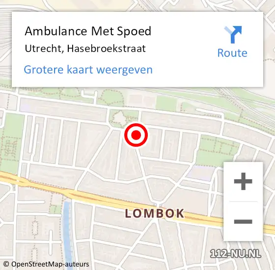 Locatie op kaart van de 112 melding: Ambulance Met Spoed Naar Utrecht, Hasebroekstraat op 5 juli 2018 13:08