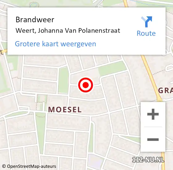 Locatie op kaart van de 112 melding: Brandweer Weert, Johanna Van Polanenstraat op 5 juli 2018 13:08