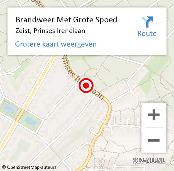 Locatie op kaart van de 112 melding: Brandweer Met Grote Spoed Naar Zeist, Prinses Irenelaan op 5 juli 2018 13:32