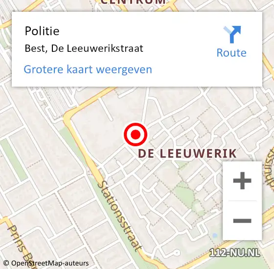 Locatie op kaart van de 112 melding: Politie Best, De Leeuwerikstraat op 5 juli 2018 13:52