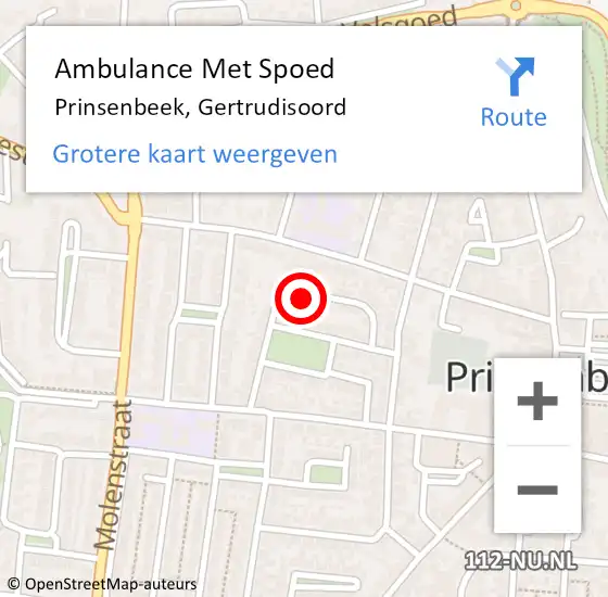 Locatie op kaart van de 112 melding: Ambulance Met Spoed Naar Prinsenbeek, Gertrudisoord op 5 juli 2018 14:23