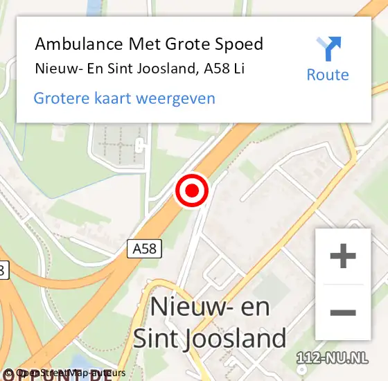 Locatie op kaart van de 112 melding: Ambulance Met Grote Spoed Naar Nieuw- En Sint Joosland, A58 Li op 5 juli 2018 15:08