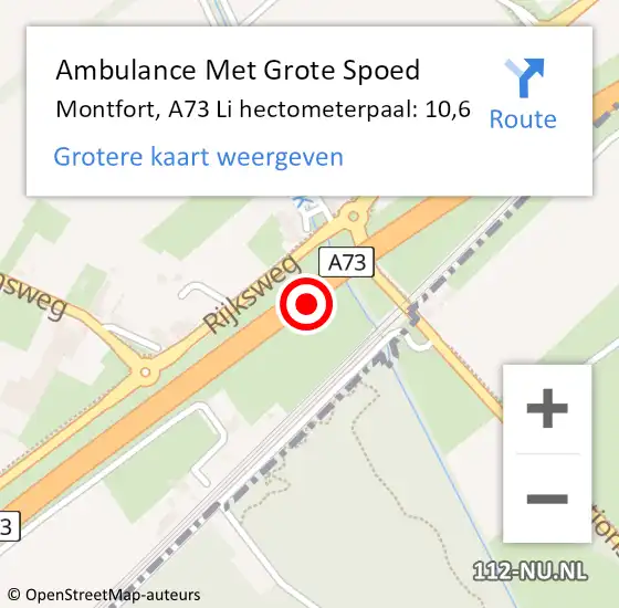 Locatie op kaart van de 112 melding: Ambulance Met Grote Spoed Naar Montfort, A73 Li hectometerpaal: 10,6 op 5 juli 2018 15:08