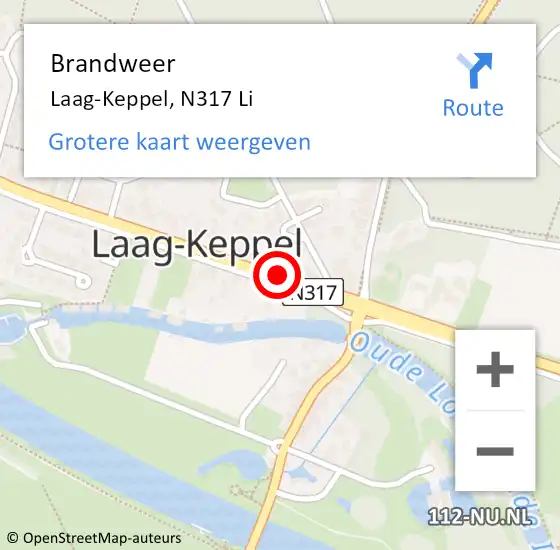 Locatie op kaart van de 112 melding: Brandweer Laag-Keppel, N317 Li op 5 juli 2018 16:20