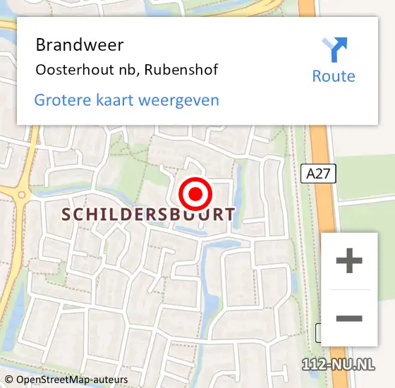 Locatie op kaart van de 112 melding: Brandweer Oosterhout nb, Rubenshof op 5 juli 2018 17:05