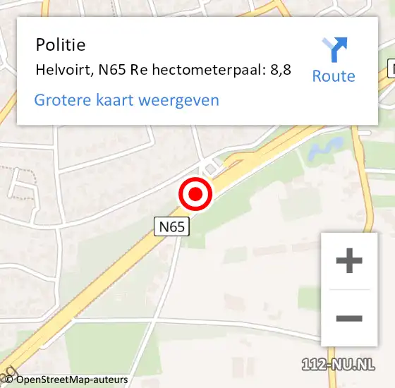 Locatie op kaart van de 112 melding: Politie Helvoirt, N65 Re hectometerpaal: 8,8 op 5 juli 2018 17:50