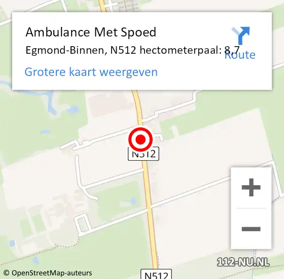 Locatie op kaart van de 112 melding: Ambulance Met Spoed Naar Egmond-Binnen, N512 hectometerpaal: 8,7 op 5 juli 2018 17:52