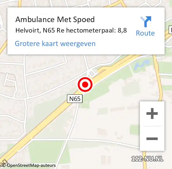 Locatie op kaart van de 112 melding: Ambulance Met Spoed Naar Helvoirt, N65 Re hectometerpaal: 8,8 op 5 juli 2018 17:54