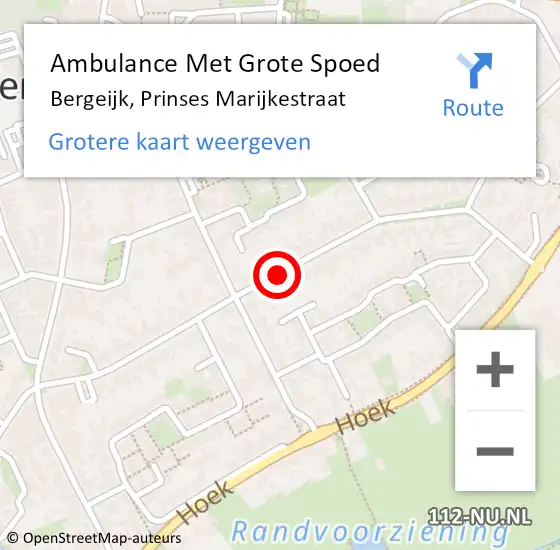 Locatie op kaart van de 112 melding: Ambulance Met Grote Spoed Naar Bergeijk, Prinses Marijkestraat op 5 juli 2018 18:18