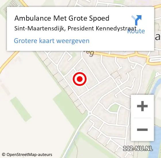 Locatie op kaart van de 112 melding: Ambulance Met Grote Spoed Naar Sint-Maartensdijk, President Kennedystraat op 5 juli 2018 19:46