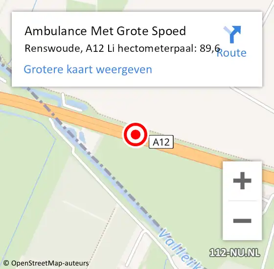 Locatie op kaart van de 112 melding: Ambulance Met Grote Spoed Naar Renswoude, A12 Li hectometerpaal: 89,6 op 5 juli 2018 20:27