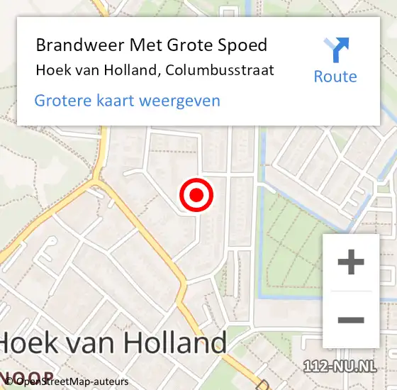 Locatie op kaart van de 112 melding: Brandweer Met Grote Spoed Naar Hoek van Holland, Columbusstraat op 5 juli 2018 21:01
