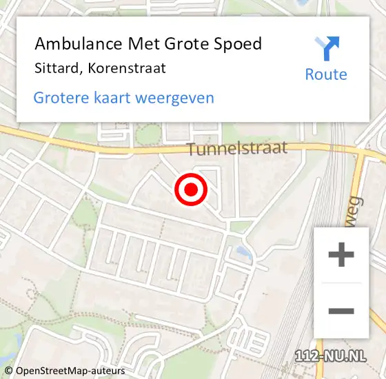 Locatie op kaart van de 112 melding: Ambulance Met Grote Spoed Naar Sittard, Korenstraat op 5 juli 2018 21:39