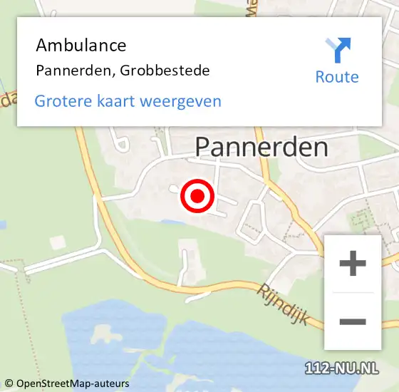 Locatie op kaart van de 112 melding: Ambulance Pannerden, Grobbestede op 5 juli 2018 21:42