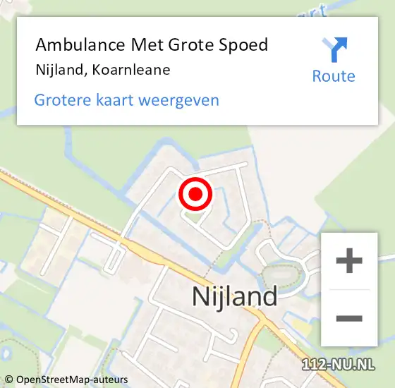 Locatie op kaart van de 112 melding: Ambulance Met Grote Spoed Naar Nijland, Koarnleane op 5 juli 2018 21:53