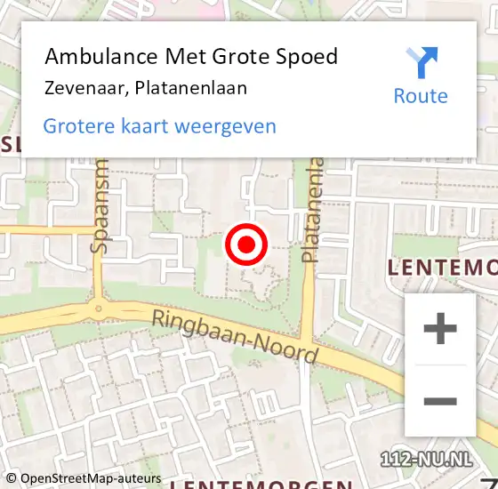 Locatie op kaart van de 112 melding: Ambulance Met Grote Spoed Naar Zevenaar, Platanenlaan op 5 juli 2018 22:04