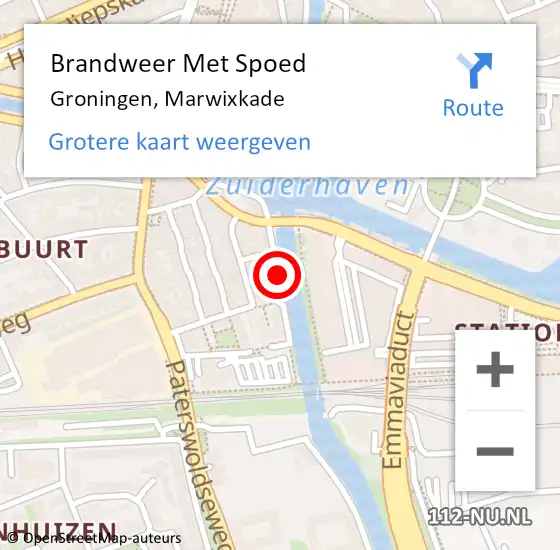 Locatie op kaart van de 112 melding: Brandweer Met Spoed Naar Groningen, Marwixkade op 5 juli 2018 22:16