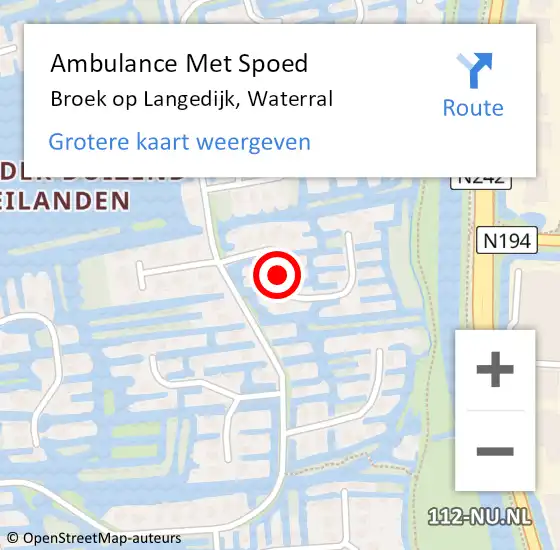 Locatie op kaart van de 112 melding: Ambulance Met Spoed Naar Broek op Langedijk, Waterral op 5 juli 2018 22:34