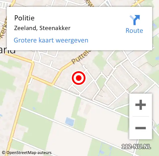 Locatie op kaart van de 112 melding: Politie Zeeland, Steenakker op 5 juli 2018 22:50