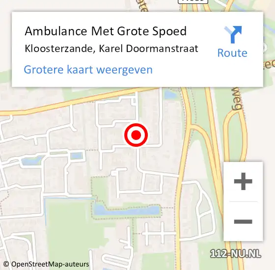 Locatie op kaart van de 112 melding: Ambulance Met Grote Spoed Naar Kloosterzande, Karel Doormanstraat op 6 juli 2018 03:26