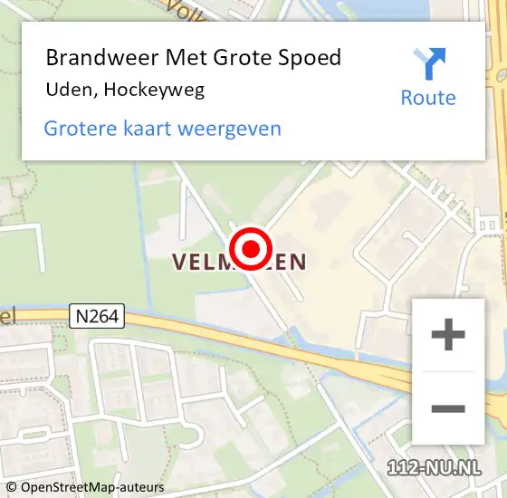 Locatie op kaart van de 112 melding: Brandweer Met Grote Spoed Naar Uden, Hockeyweg op 6 juli 2018 03:40