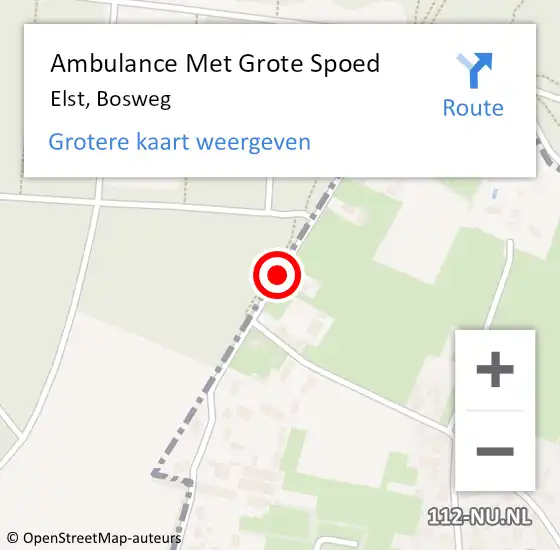 Locatie op kaart van de 112 melding: Ambulance Met Grote Spoed Naar Elst, Bosweg op 6 juli 2018 06:28