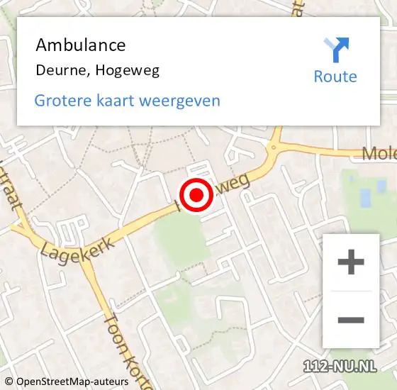 Locatie op kaart van de 112 melding: Ambulance Deurne, Hogeweg op 6 juli 2018 08:03