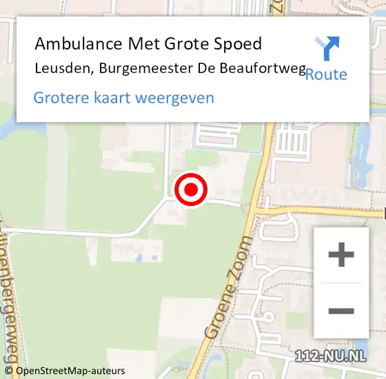 Locatie op kaart van de 112 melding: Ambulance Met Grote Spoed Naar Leusden, Burgemeester De Beaufortweg op 6 juli 2018 08:54