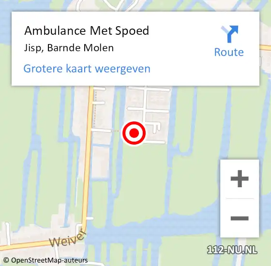 Locatie op kaart van de 112 melding: Ambulance Met Spoed Naar Jisp, Barnde Molen op 6 juli 2018 08:56