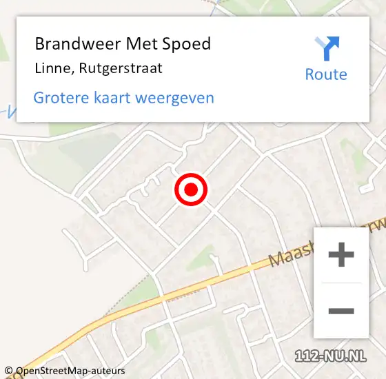 Locatie op kaart van de 112 melding: Brandweer Met Spoed Naar Linne, Rutgerstraat op 6 juli 2018 08:57