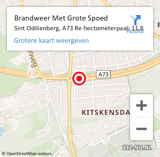 Locatie op kaart van de 112 melding: Brandweer Met Grote Spoed Naar Sint Odilienberg, A73 Re hectometerpaal: 11,8 op 6 juli 2018 08:58