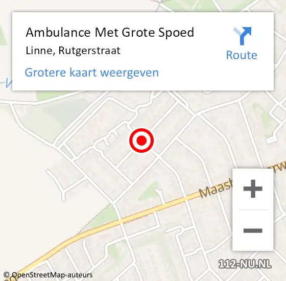 Locatie op kaart van de 112 melding: Ambulance Met Grote Spoed Naar Linne, Rutgerstraat op 6 juli 2018 09:05