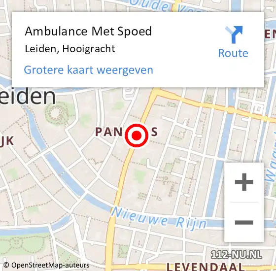 Locatie op kaart van de 112 melding: Ambulance Met Spoed Naar Leiden, Hooigracht op 6 juli 2018 09:50