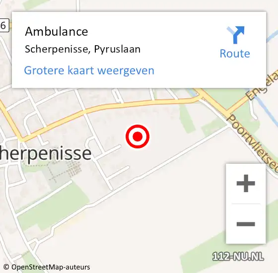 Locatie op kaart van de 112 melding: Ambulance Scherpenisse, Pyruslaan op 6 juli 2018 10:15