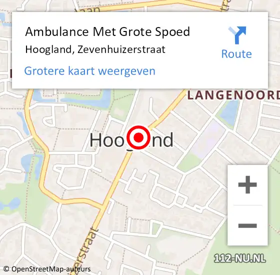 Locatie op kaart van de 112 melding: Ambulance Met Grote Spoed Naar Hoogland, Zevenhuizerstraat op 6 juli 2018 10:51