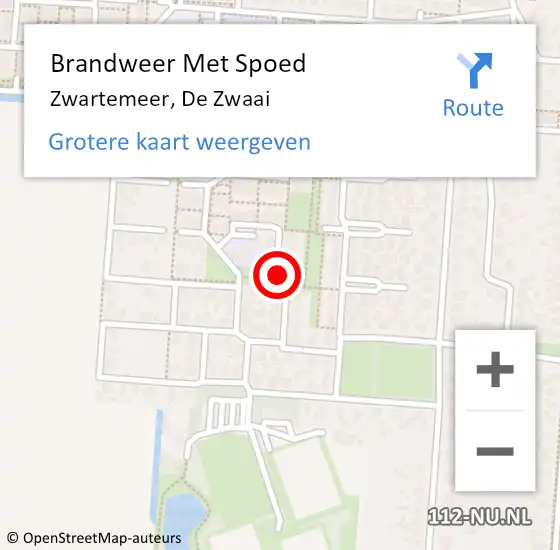 Locatie op kaart van de 112 melding: Brandweer Met Spoed Naar Zwartemeer, De Zwaai op 6 juli 2018 11:04