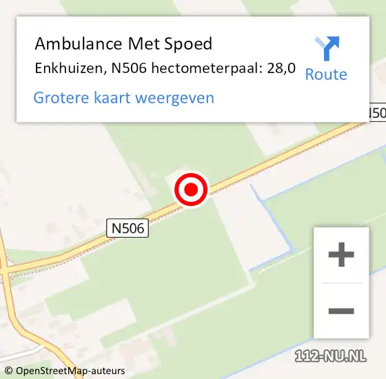 Locatie op kaart van de 112 melding: Ambulance Met Spoed Naar Enkhuizen, N506 hectometerpaal: 28,0 op 6 juli 2018 11:25