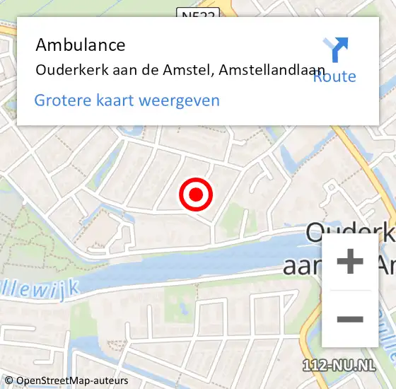 Locatie op kaart van de 112 melding: Ambulance Ouderkerk aan de Amstel, Amstellandlaan op 6 juli 2018 12:22