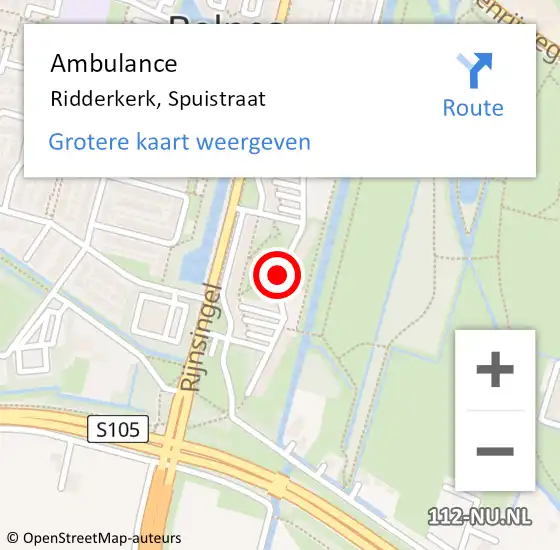 Locatie op kaart van de 112 melding: Ambulance Ridderkerk, Spuistraat op 6 juli 2018 13:26