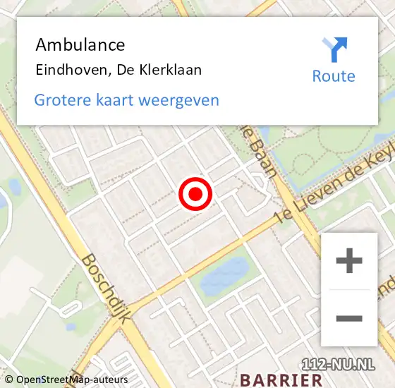 Locatie op kaart van de 112 melding: Ambulance Eindhoven, De Klerklaan op 6 juli 2018 13:32