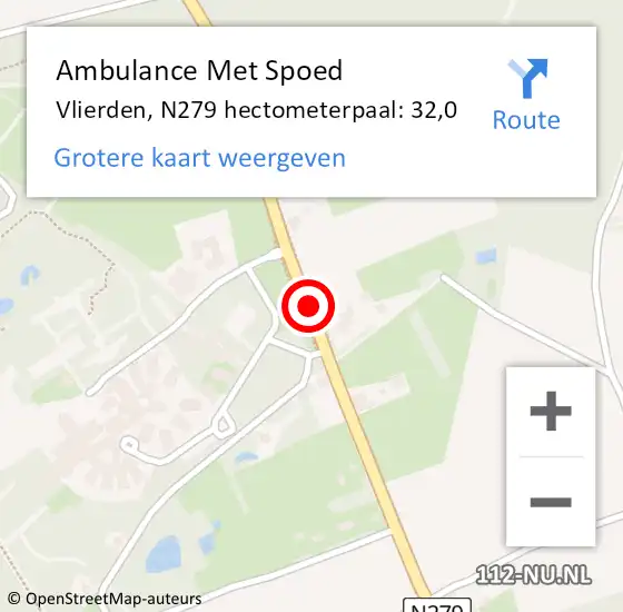 Locatie op kaart van de 112 melding: Ambulance Met Spoed Naar Vlierden, N279 hectometerpaal: 32,0 op 6 juli 2018 13:42