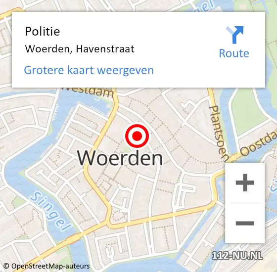 Locatie op kaart van de 112 melding: Politie Woerden, Havenstraat op 6 juli 2018 14:29