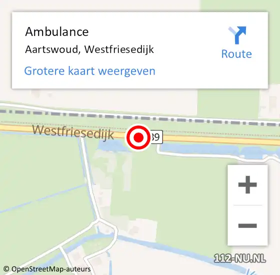 Locatie op kaart van de 112 melding: Ambulance Aartswoud, Westfriesedijk op 6 juli 2018 14:54