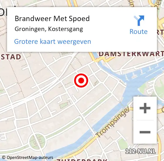 Locatie op kaart van de 112 melding: Brandweer Met Spoed Naar Groningen, Kostersgang op 6 juli 2018 15:17