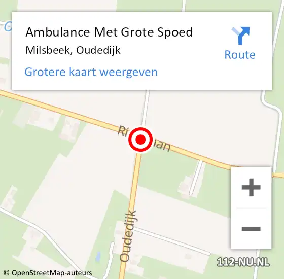 Locatie op kaart van de 112 melding: Ambulance Met Grote Spoed Naar Milsbeek, Oudedijk op 6 juli 2018 17:16