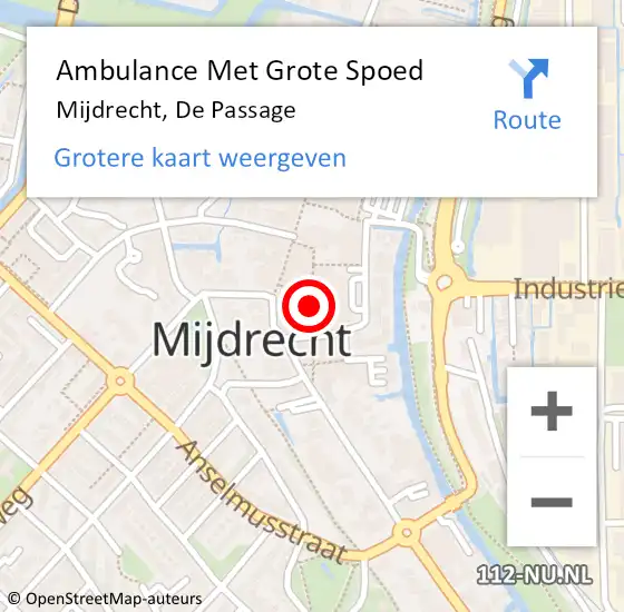 Locatie op kaart van de 112 melding: Ambulance Met Grote Spoed Naar Mijdrecht, De Passage op 6 juli 2018 17:22