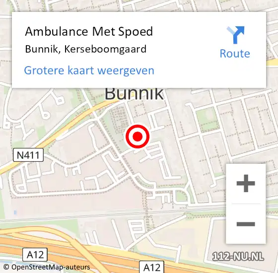 Locatie op kaart van de 112 melding: Ambulance Met Spoed Naar Bunnik, Kerseboomgaard op 6 juli 2018 19:47