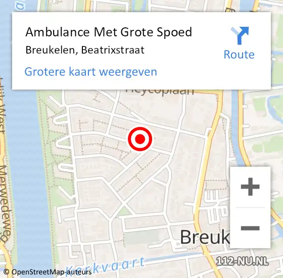 Locatie op kaart van de 112 melding: Ambulance Met Grote Spoed Naar Breukelen, Beatrixstraat op 6 juli 2018 19:50